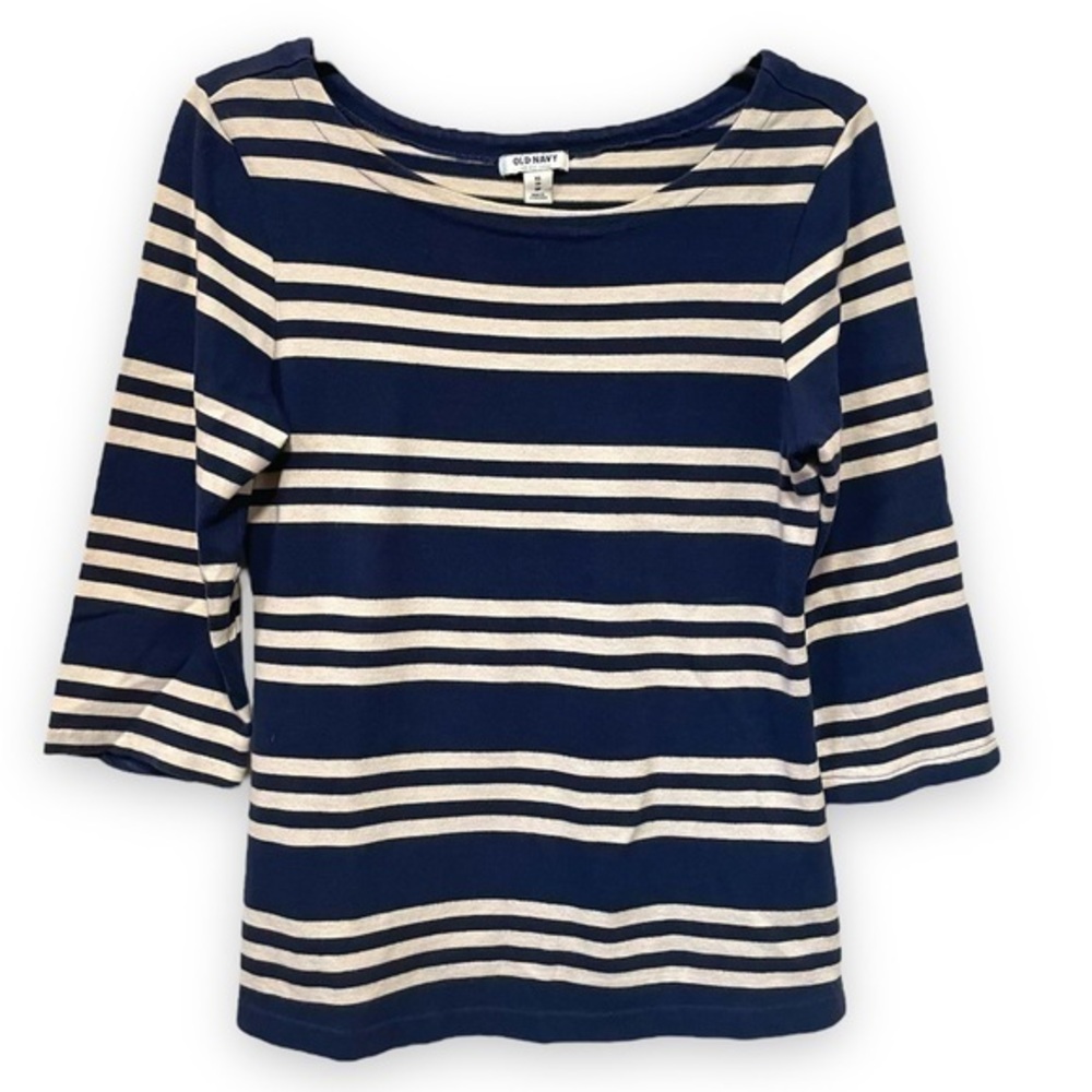 3/$25 100% Cotton Old Navy Shirt. 3/4 Sleeves, Navy Blue Stripes - XS